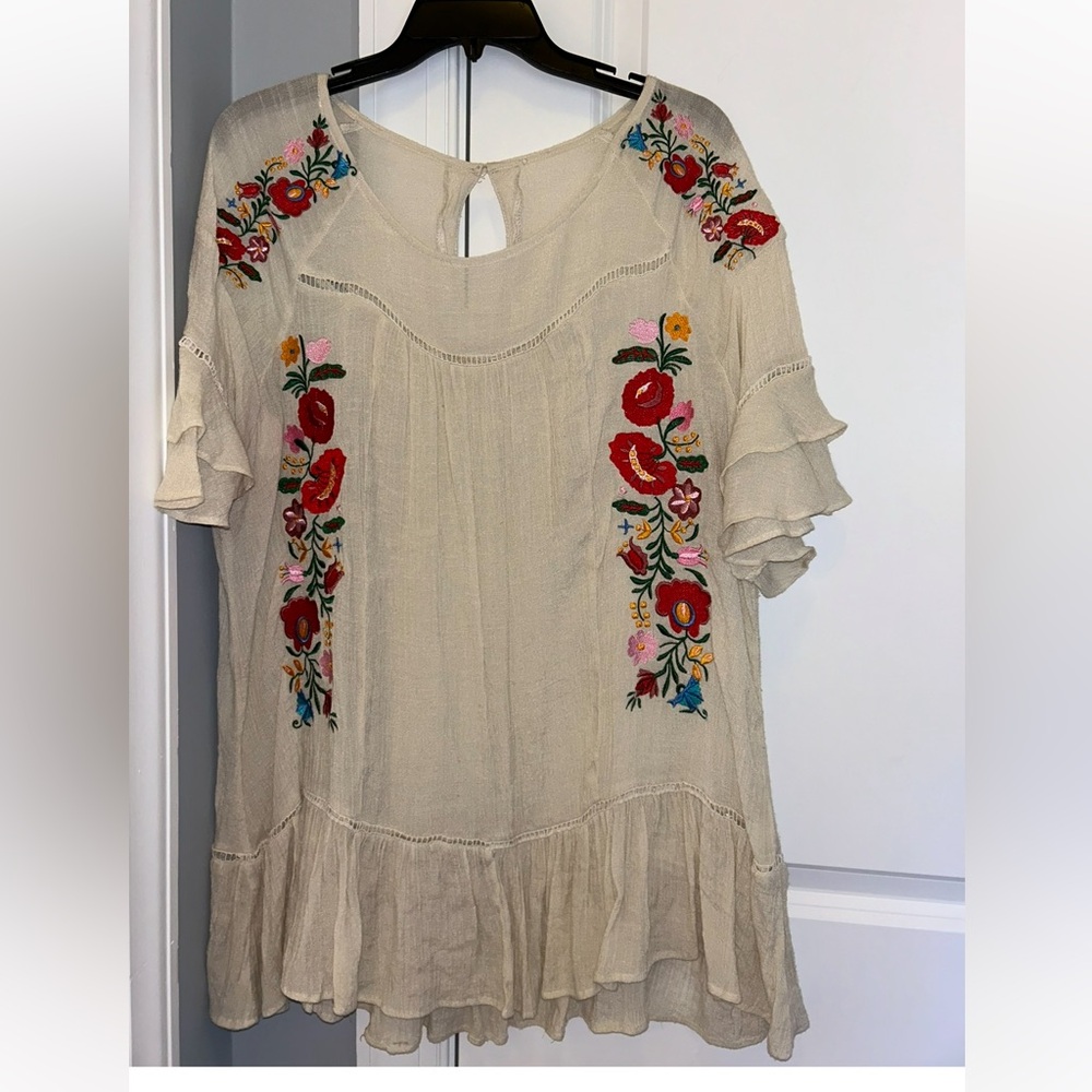 Embroidered Floral Cream Dress